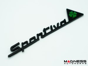 Alfa Romeo Emblems + Badges + Wheel Caps Kit - Black - "Alfa Romeo" + "Sportiva" Emblems + 2 AR Badges + 4 Center Caps